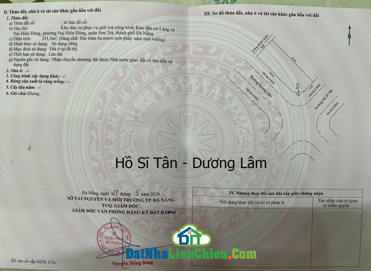 Bán Đất 2 Mặt Tiền, Đường Hồ Sỹ Tân và Dương Lâm, Sát Bờ Sông Hàn, Giá RẺ T2/2024