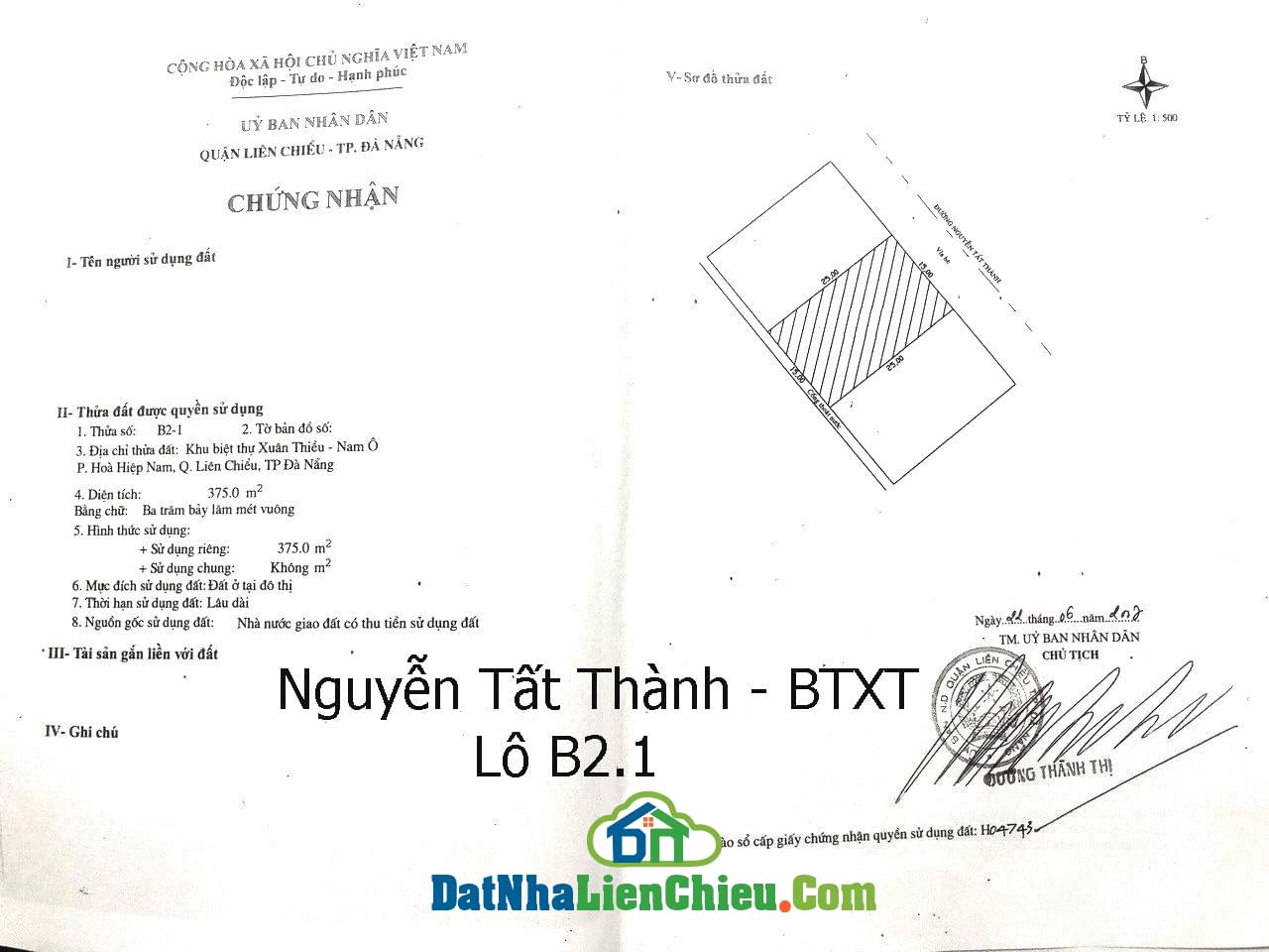 Bán Đất đường Nguyễn Tất Thành, Khu B2.1, Vệt Biệt Thự Xuân Thiều, Sát Mikazuki, Giá RẺ 2/2024