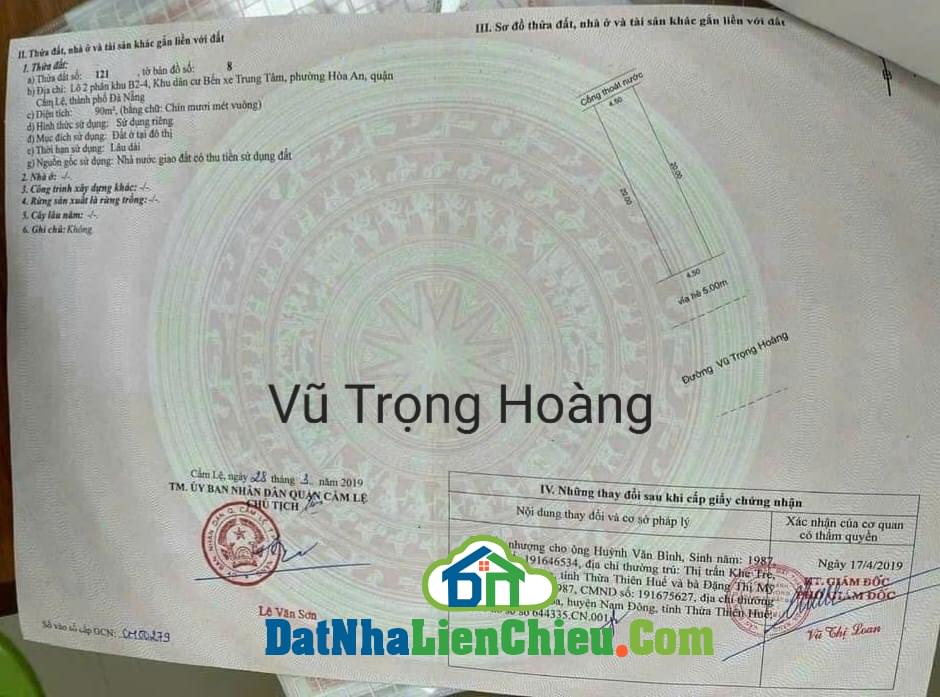 Bán đất đường Vũ Trọng Hoàng, Đường 10,5m, Sát Bến Xe Đà Nẵng Giá Rẻ: 3,750 tỷ