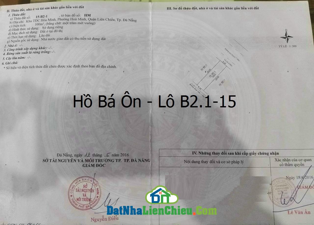 Bán đất đường Hồ Bá Ôn, Sau lưng Quận Liên Chiểu, Gần Hồ Tùng Mậu, Nguyễn Sinh Sắc