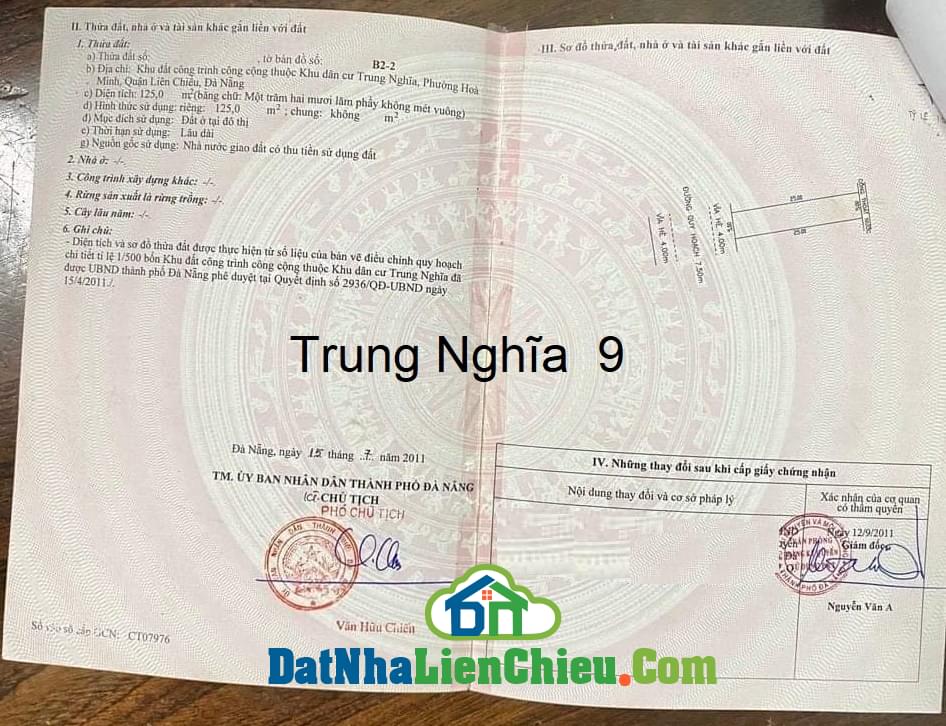 Bán đất đường Trung Nghĩa 9, Quận Liên Chiểu, Sát bến xe Đà Nẵng, Vị Trí Đẹp