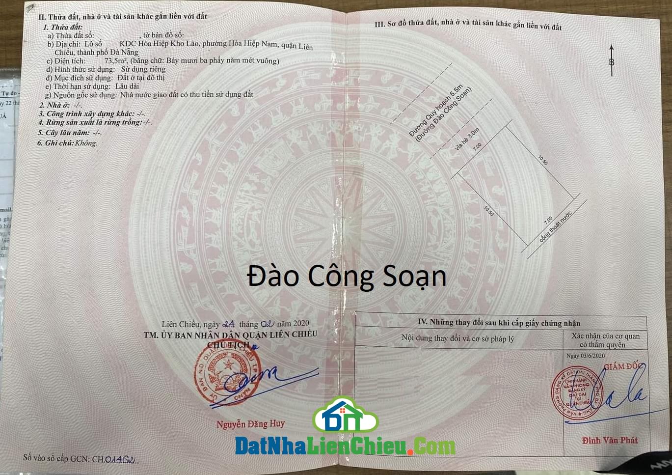 Bán Đất đường Đào Công Soạn Quận Liên Chiểu, Giá RẺ 2024