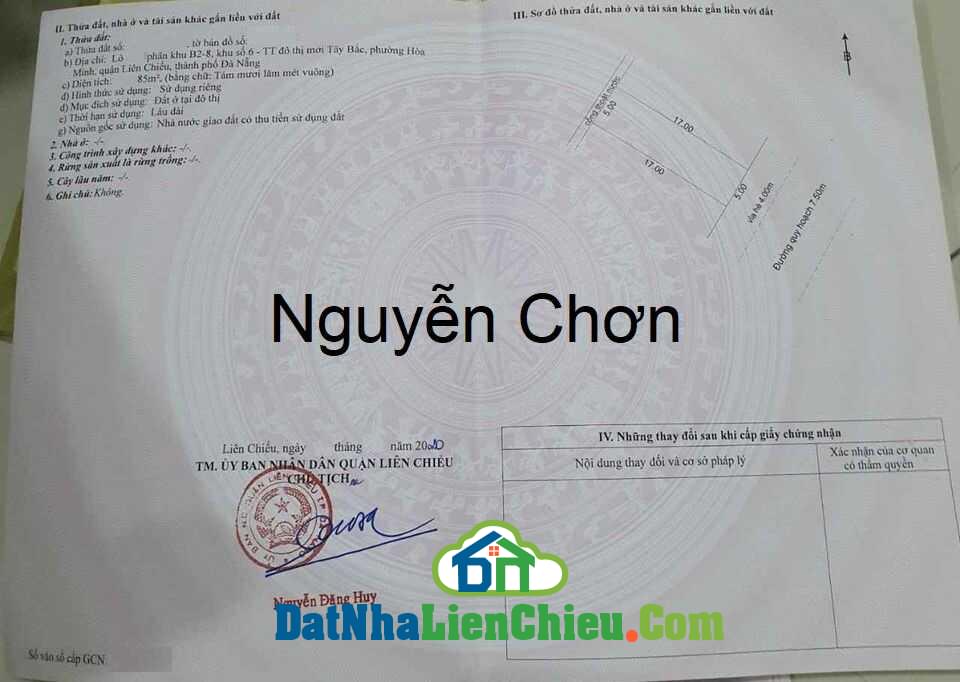 Bán đất đường Nguyễn Chơn, Quận Liên Chiểu,Vị trí đẹp, Giá Rẻ
