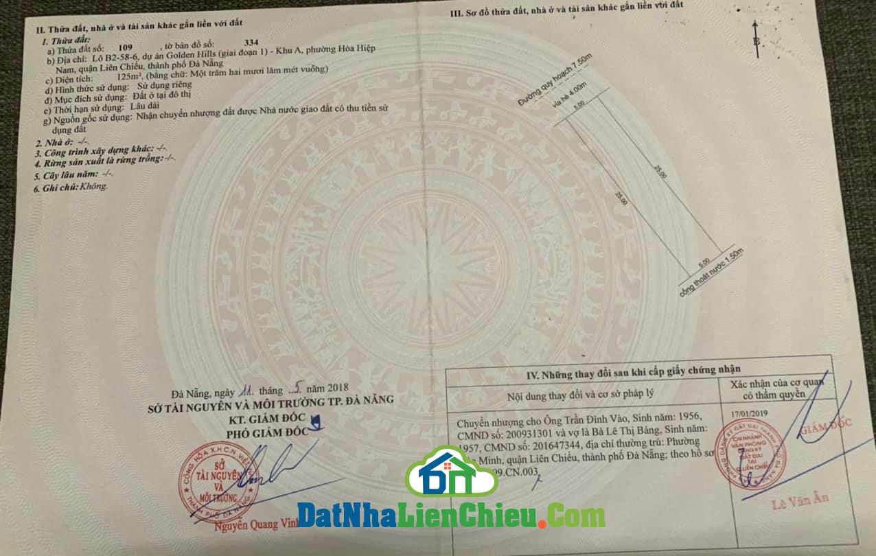 Bán gấp lô đất KĐT Golden Hills City 125m2 , giá bán siêu rẻ 2 tỷ 550