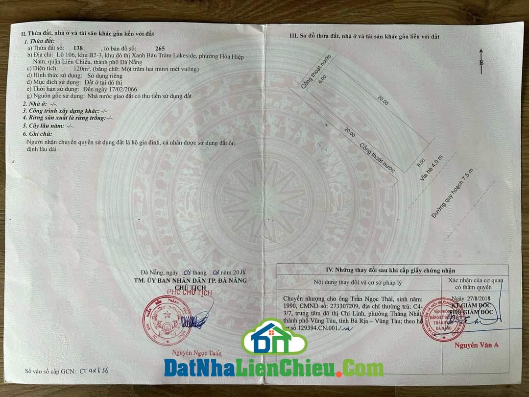 Bán đất khu đô thị Lakeside Palace , 120m2 , ngang 6m , giá siêu rẻ 2 tỷ 750