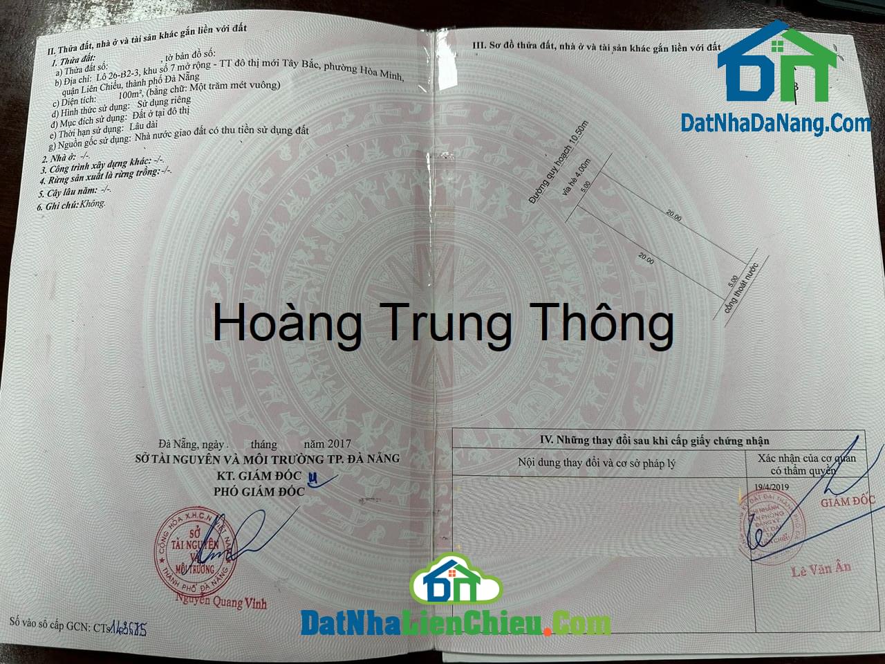 Bán đất mặt tiền đường Hoàng Trung Thông, Quận Liên Chiểu, Vị trí kinh doanh,Giá Rẻ