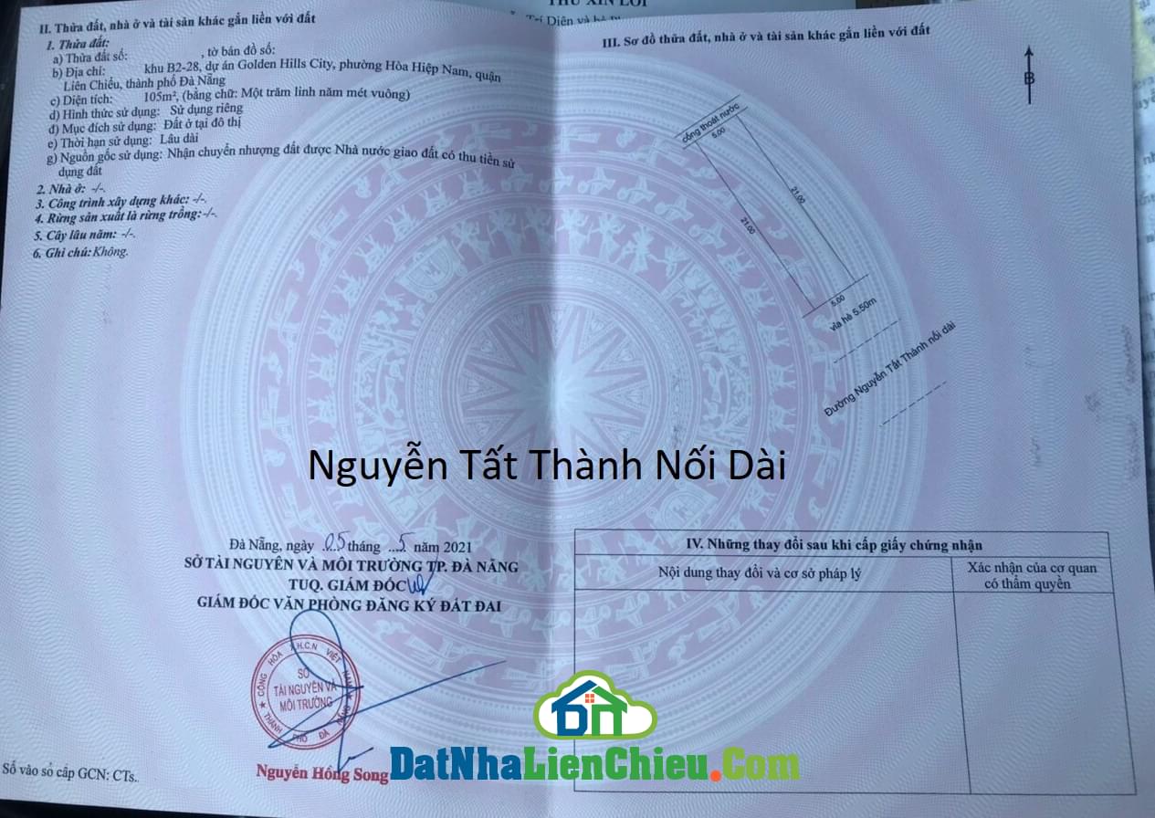 Bán Nhà 4 Tầng đường Nguyễn Tất Thành Nối Dài, Khu Đô Thị Golden Hills, Giá RẺ 2024
